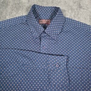 Vtg 70s 80s Kingsport Mens Large Blue Geometric Micro Print Button Down Shirt